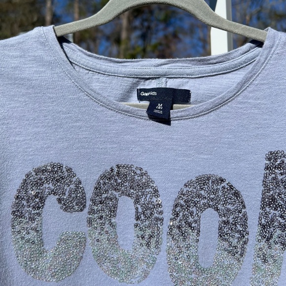 GapKids Gray Long-Sleeve, High-Low, A-Line T-Shirt with Sparkly Sequin "Cool" - Picture 10 of 15